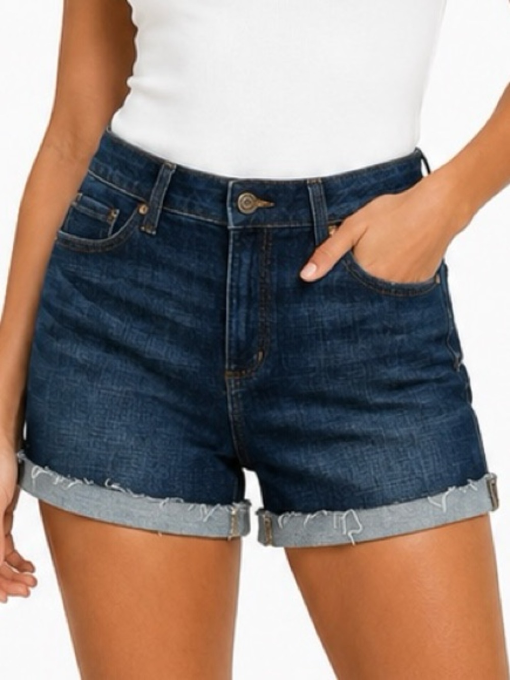 SONOMA Dark Wash High-Waist Stretch Denim Shorts, Raw Edge Rolled Cuff
